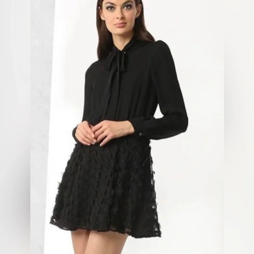 JayGodfrey black silk cocktail dress with floral bottom sz8